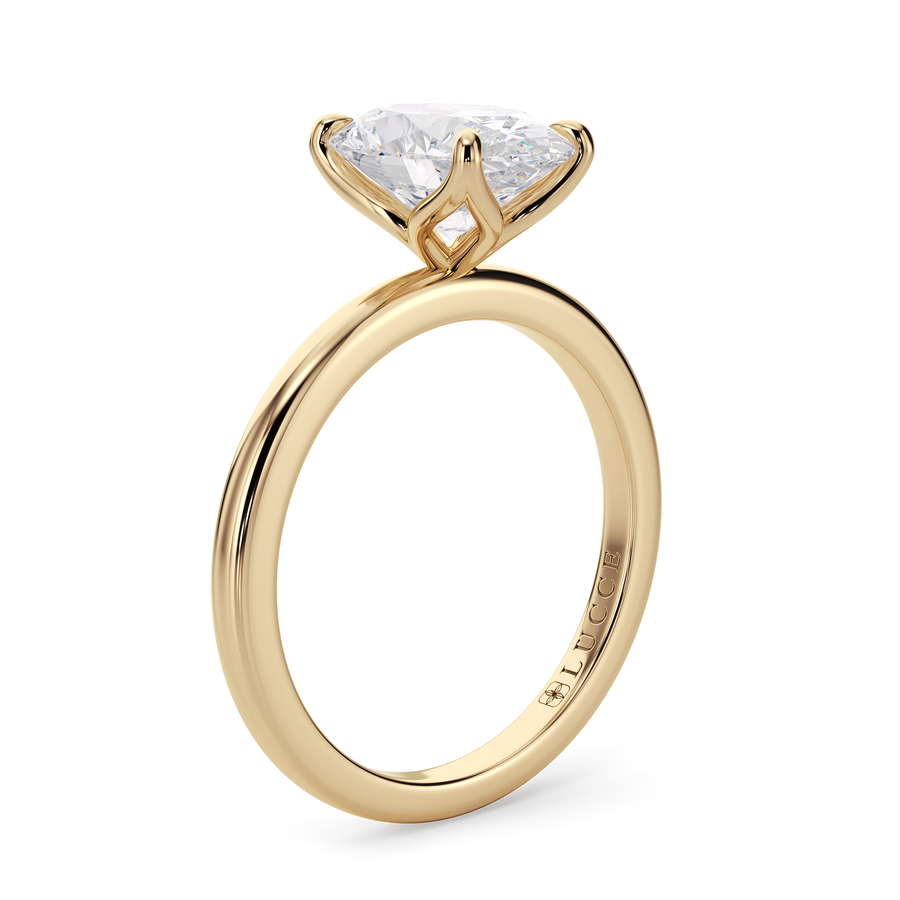 Load image into Gallery viewer, LUCCE Solitaire Oval Diamond Engagement Ring with Petal Prongs in Gold or Platinum
