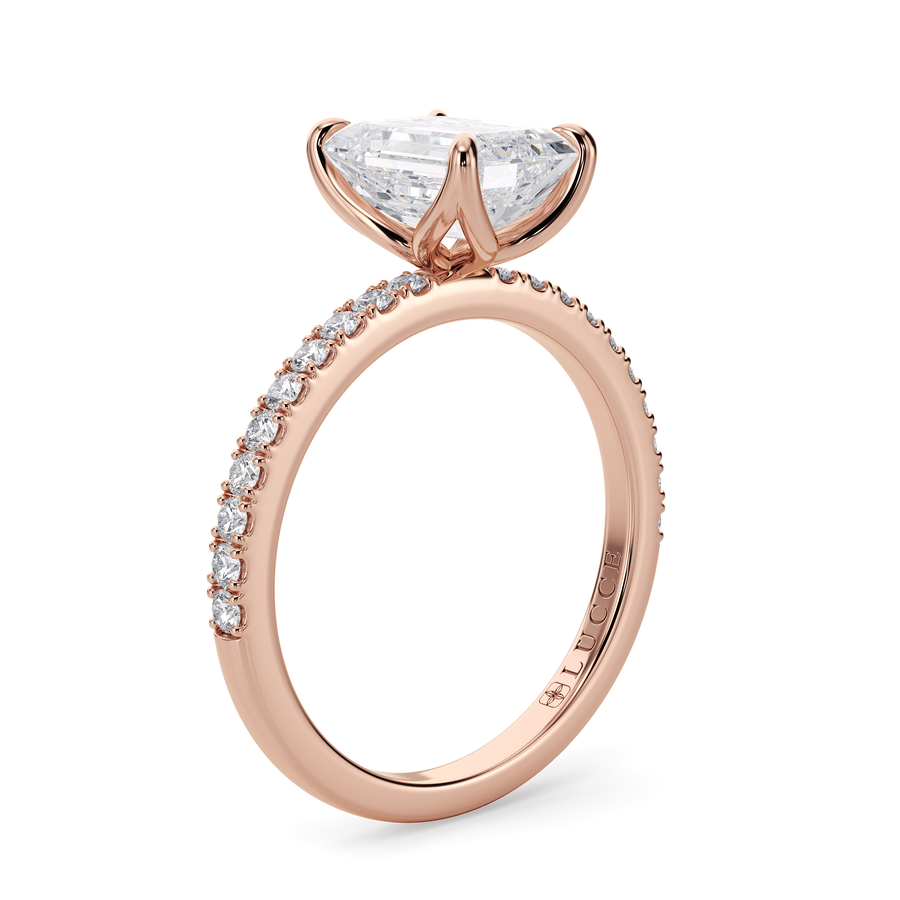 Load image into Gallery viewer, LUCCE Pavé Emerald Diamond Engagement Ring with Petal Prongs in Gold or Platinum
