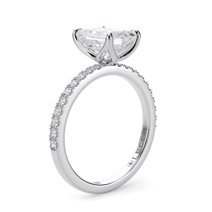 Load image into Gallery viewer, LUCCE Pavé Radiant Diamond Engagement Ring with Petal Prongs in Gold or Platinum
