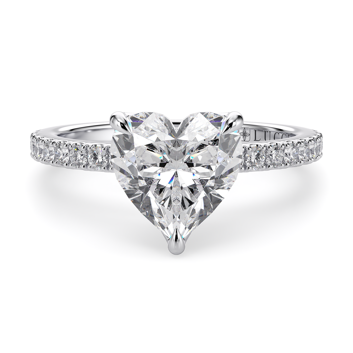Load image into Gallery viewer, LUCCE Pavé Heart Diamond Engagement Ring with Petal Prongs in Gold or Platinum
