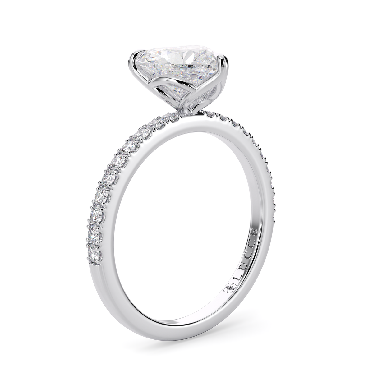 Load image into Gallery viewer, LUCCE Pavé Heart Diamond Engagement Ring with Petal Prongs in Gold or Platinum
