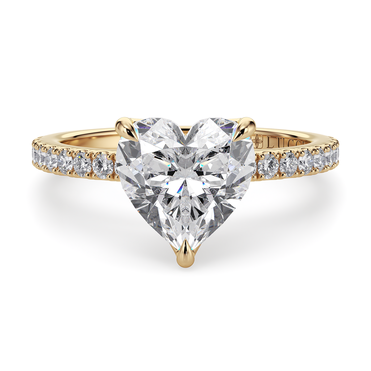 Load image into Gallery viewer, LUCCE Pavé Heart Diamond Engagement Ring with Petal Prongs in Gold or Platinum
