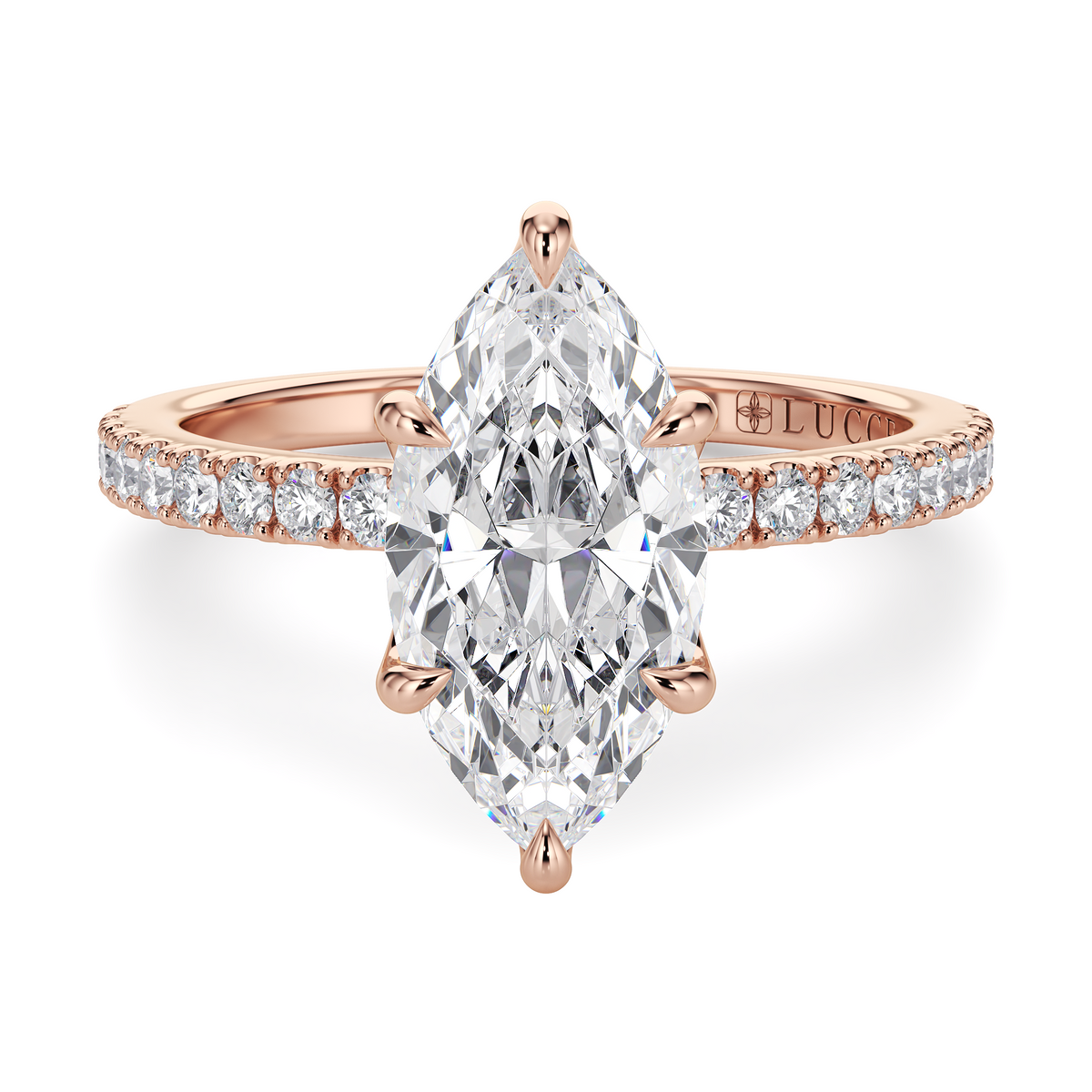 Load image into Gallery viewer, LUCCE Pavé Marquise Diamond Engagement Ring with Petal Prongs in Gold or Platinum
