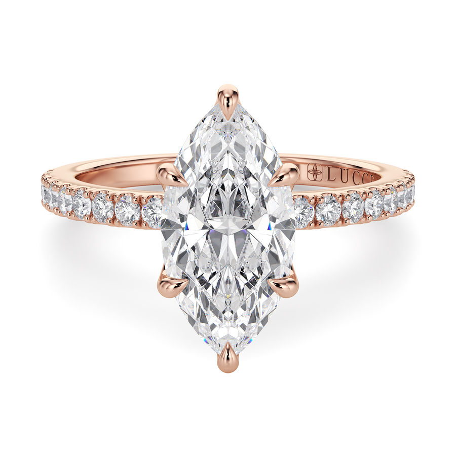 Load image into Gallery viewer, LUCCE Pavé Marquise Diamond Engagement Ring with Petal Prongs in Gold or Platinum
