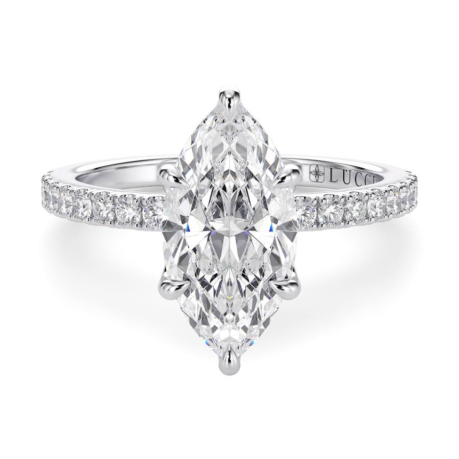 Load image into Gallery viewer, LUCCE Pavé Marquise Diamond Engagement Ring with Petal Prongs in Gold or Platinum
