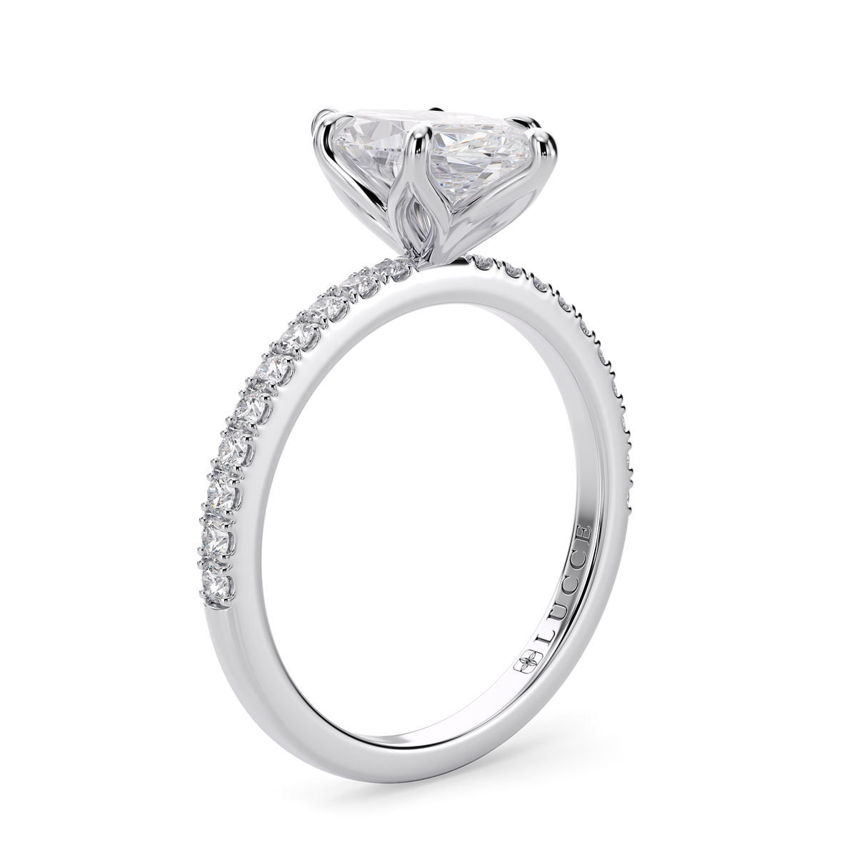Load image into Gallery viewer, LUCCE Pavé Marquise Diamond Engagement Ring with Petal Prongs in Gold or Platinum
