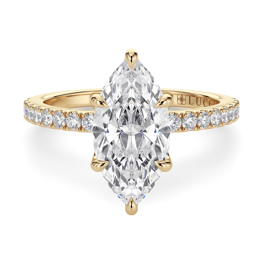 Load image into Gallery viewer, LUCCE Pavé Marquise Diamond Engagement Ring with Petal Prongs in Gold or Platinum
