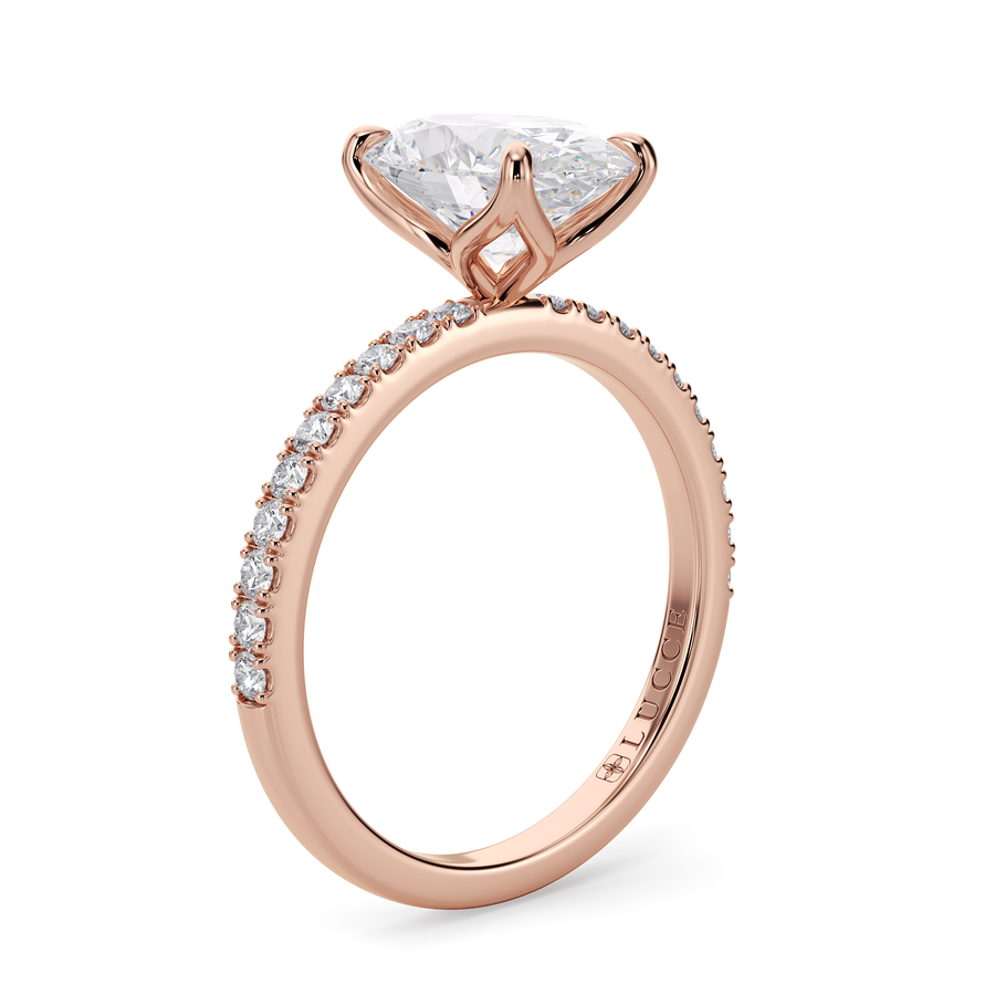 Load image into Gallery viewer, LUCCE Pavé Oval Diamond Engagement Ring with Petal Prongs in Gold or Platinum
