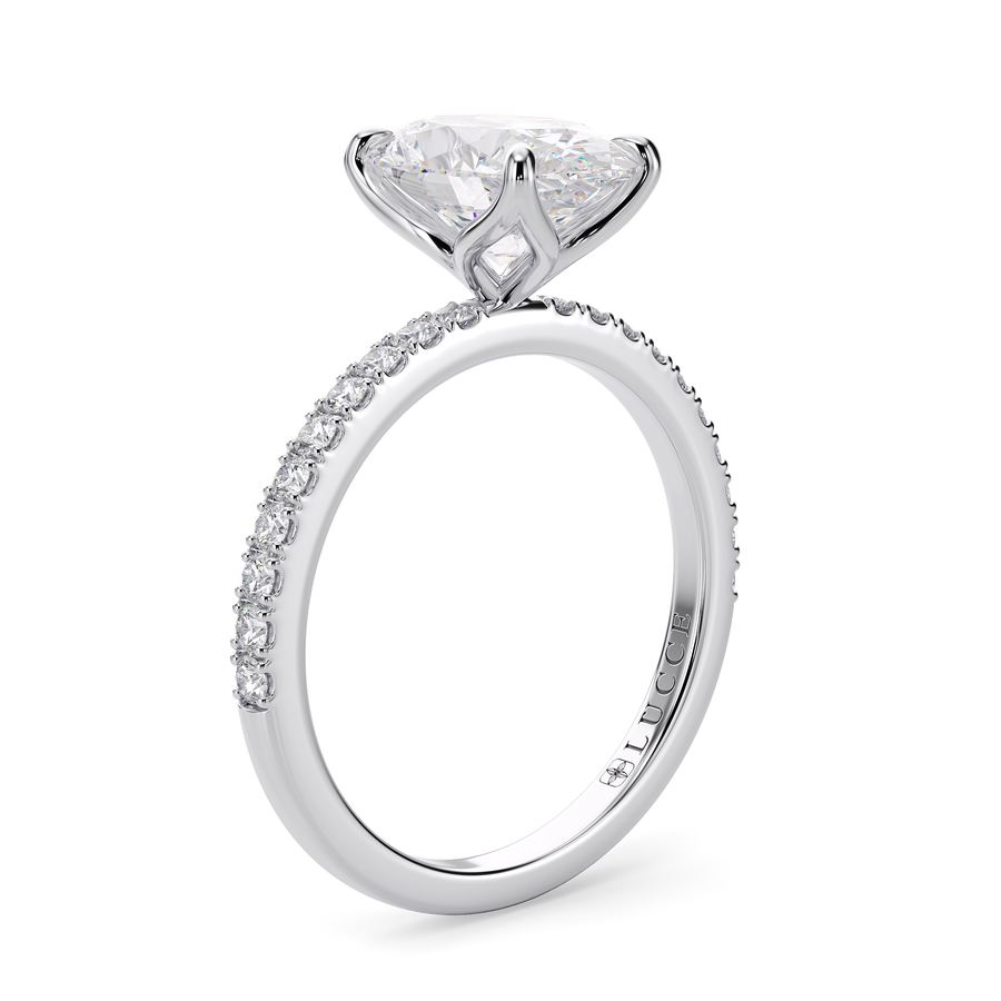 Load image into Gallery viewer, LUCCE Pavé Oval Diamond Engagement Ring with Petal Prongs in Gold or Platinum
