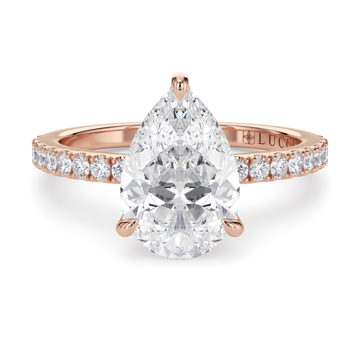 Load image into Gallery viewer, LUCCE Pavé Pear Diamond Engagement Ring with Petal Prongs in Gold or Platinum
