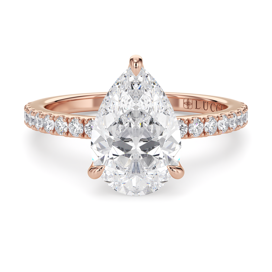 Load image into Gallery viewer, LUCCE Pavé Pear Diamond Engagement Ring with Petal Prongs in Gold or Platinum

