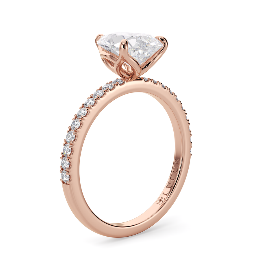 Load image into Gallery viewer, LUCCE Pavé Pear Diamond Engagement Ring with Petal Prongs in Gold or Platinum
