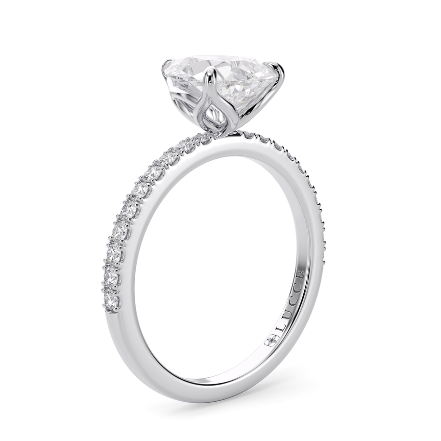 Load image into Gallery viewer, LUCCE Pavé Pear Diamond Engagement Ring with Petal Prongs in Gold or Platinum

