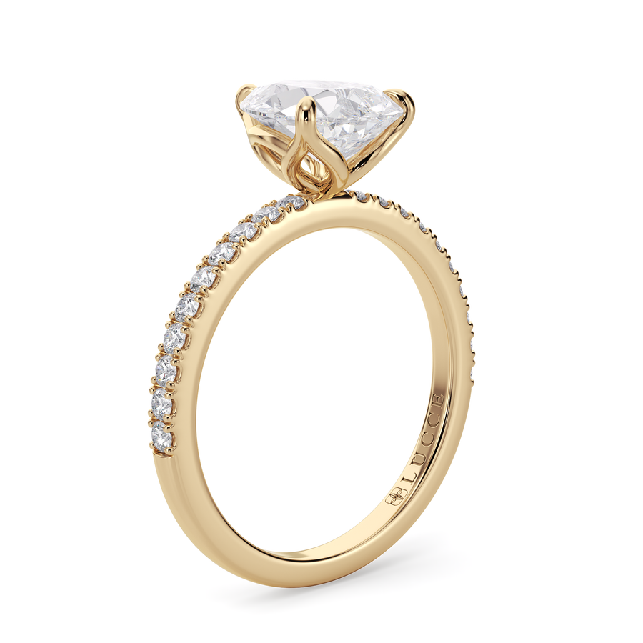 Load image into Gallery viewer, LUCCE Pavé Pear Diamond Engagement Ring with Petal Prongs in Gold or Platinum
