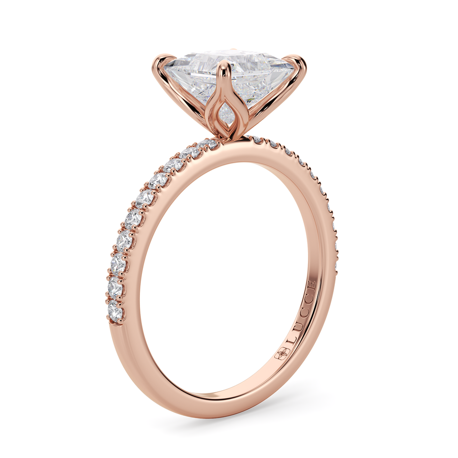 Load image into Gallery viewer, LUCCE Solitaire Cushion Diamond Engagement Ring with Petal Prongs in Gold or Platinum
