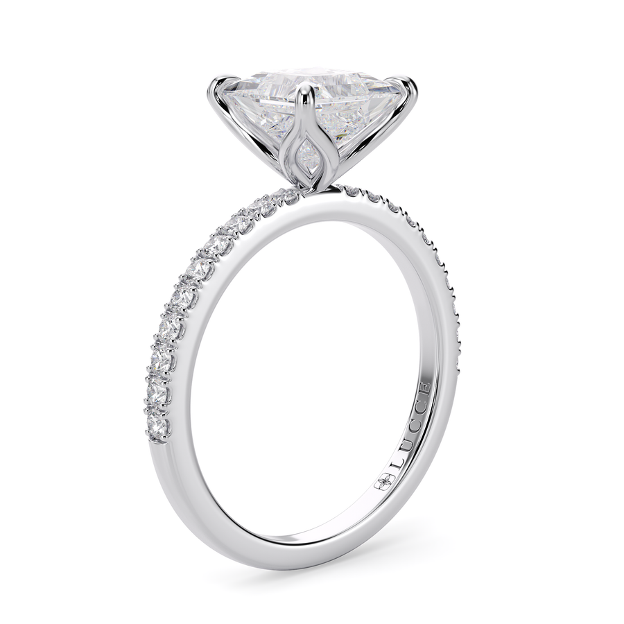 Load image into Gallery viewer, LUCCE Pavé Princess Diamond Engagement Ring with Petal Prongs in Gold or Platinum
