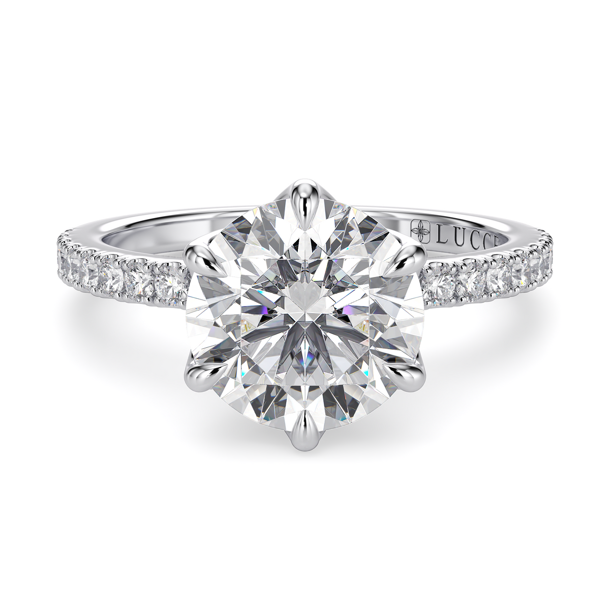 Load image into Gallery viewer, LUCCE LUCIA™ Pavé 6-Prong Round Lab Diamond 1.25ct D VVS2 Id IGI Platinum

