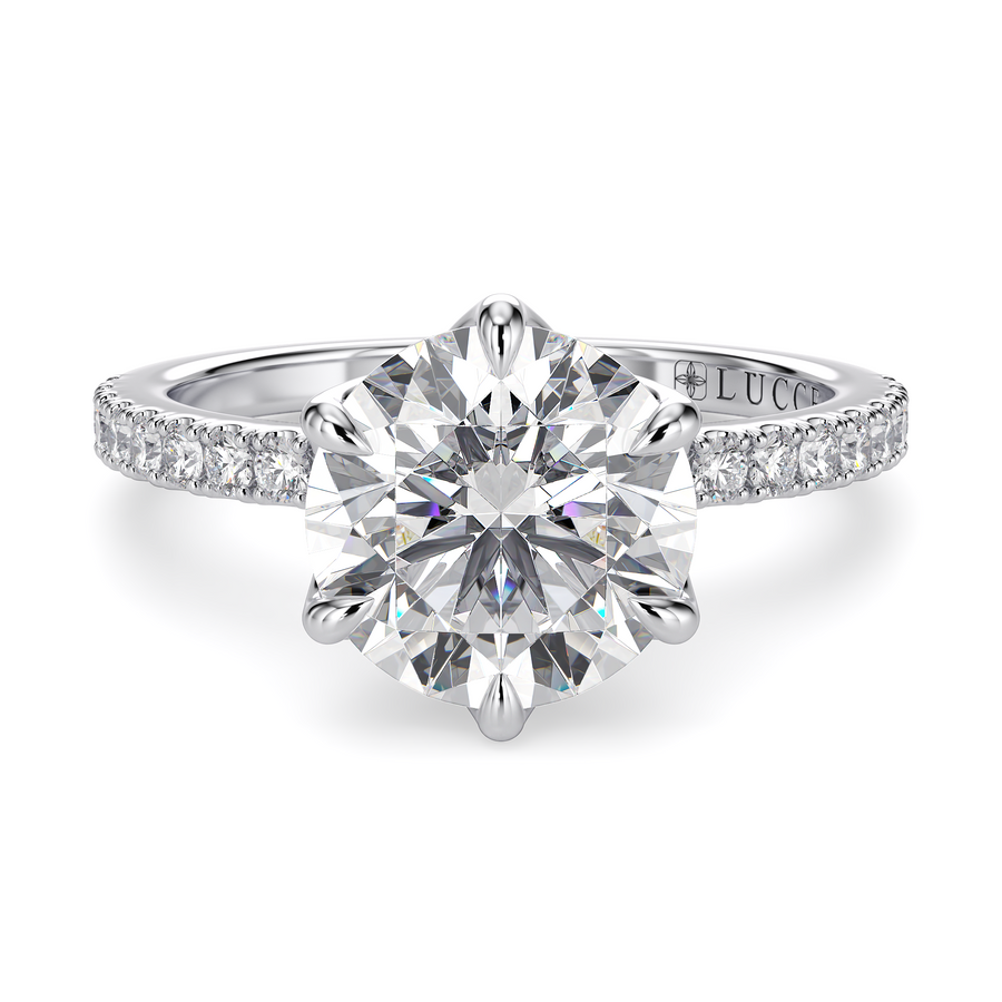 Load image into Gallery viewer, LUCCE LUCIA™ Pavé 6-Prong Round Lab Diamond 1.25ct D VVS2 Id IGI Platinum
