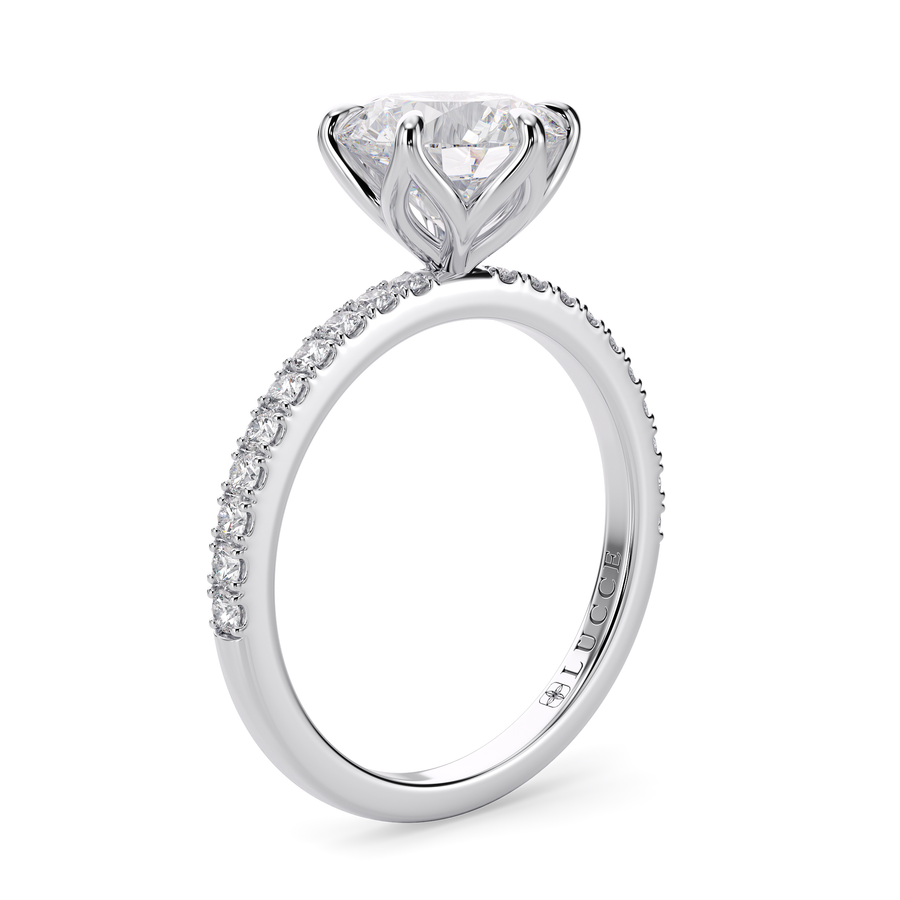 Load image into Gallery viewer, LUCCE Pavé Round Diamond Engagement Ring with Petal Prongs in Gold or Platinum

