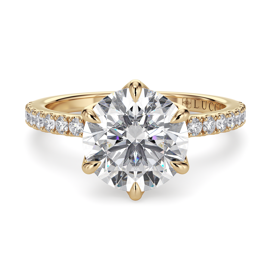Load image into Gallery viewer, LUCCE LUCIA™ Pavé 6-Prong Round Lab Diamond 1.01ct D VVS2 Id IGI 14K Yellow Gold
