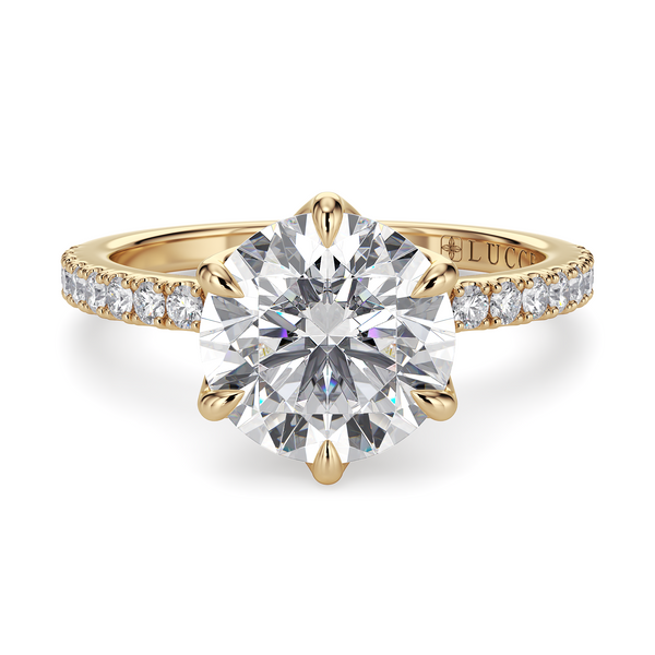 LUCCE LUCIA™ Pavé 6-Prong Round 1.02ct Lab Diamond D VVS2 Id IGI 14K Yellow Gold