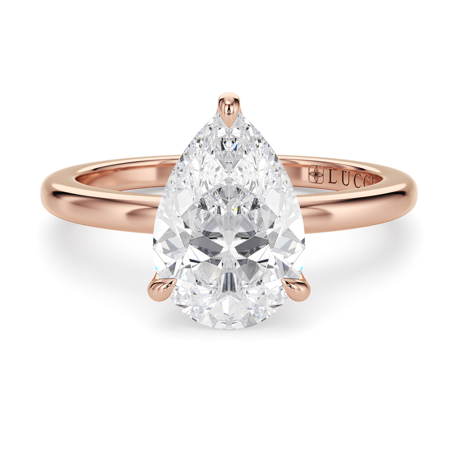 Load image into Gallery viewer, LUCCE Solitaire Pear Diamond Engagement Ring with Petal Prongs in Gold or Platinum
