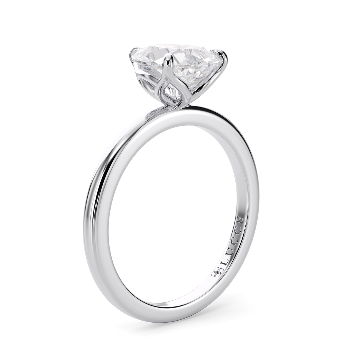 Load image into Gallery viewer, LUCCE Solitaire Pear Diamond Engagement Ring with Petal Prongs in Gold or Platinum
