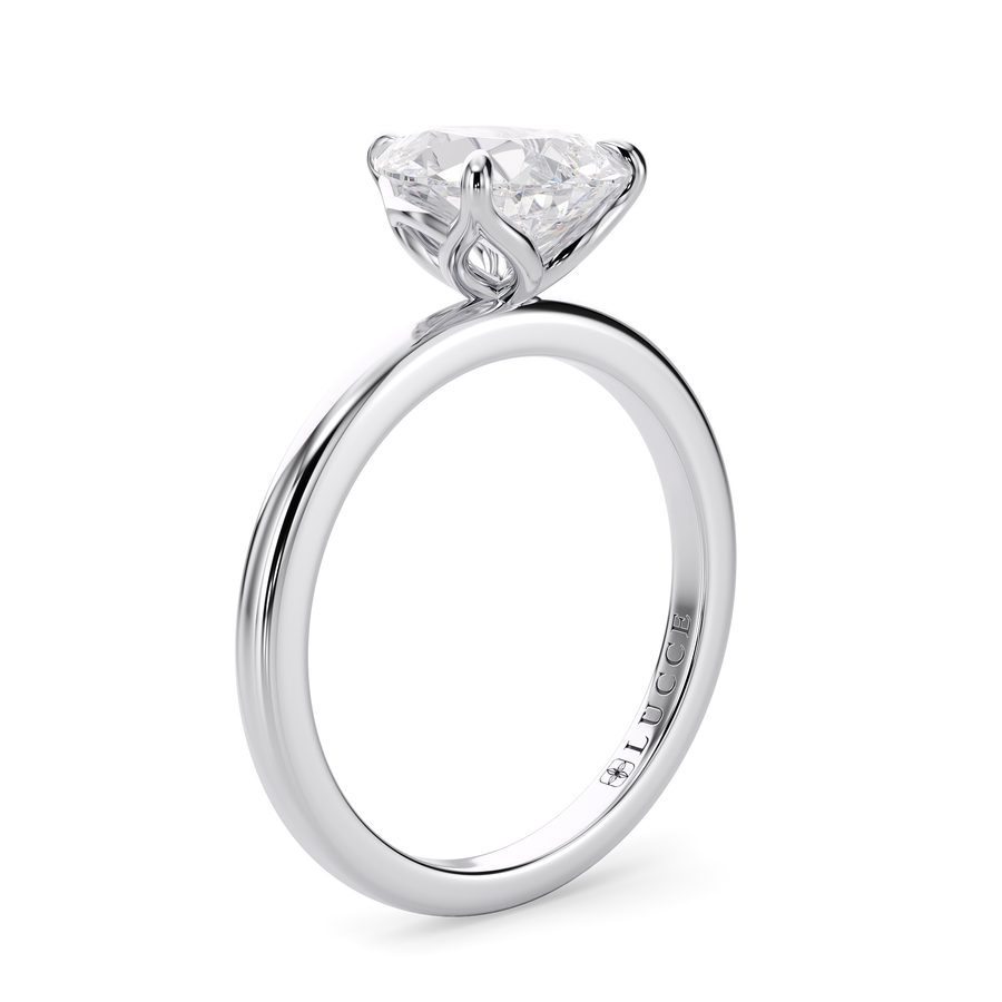 Load image into Gallery viewer, LUCCE Solitaire Pear Diamond Engagement Ring with Petal Prongs in Gold or Platinum
