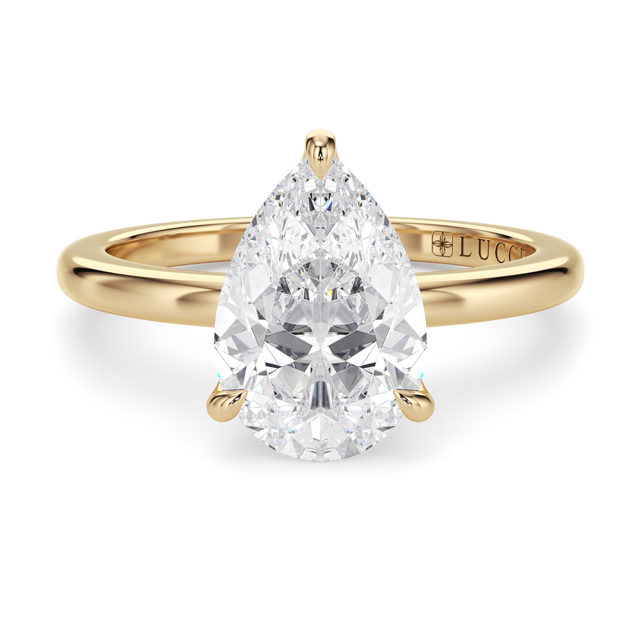 Load image into Gallery viewer, LUCCE Solitaire Pear Diamond Engagement Ring with Petal Prongs in Gold or Platinum
