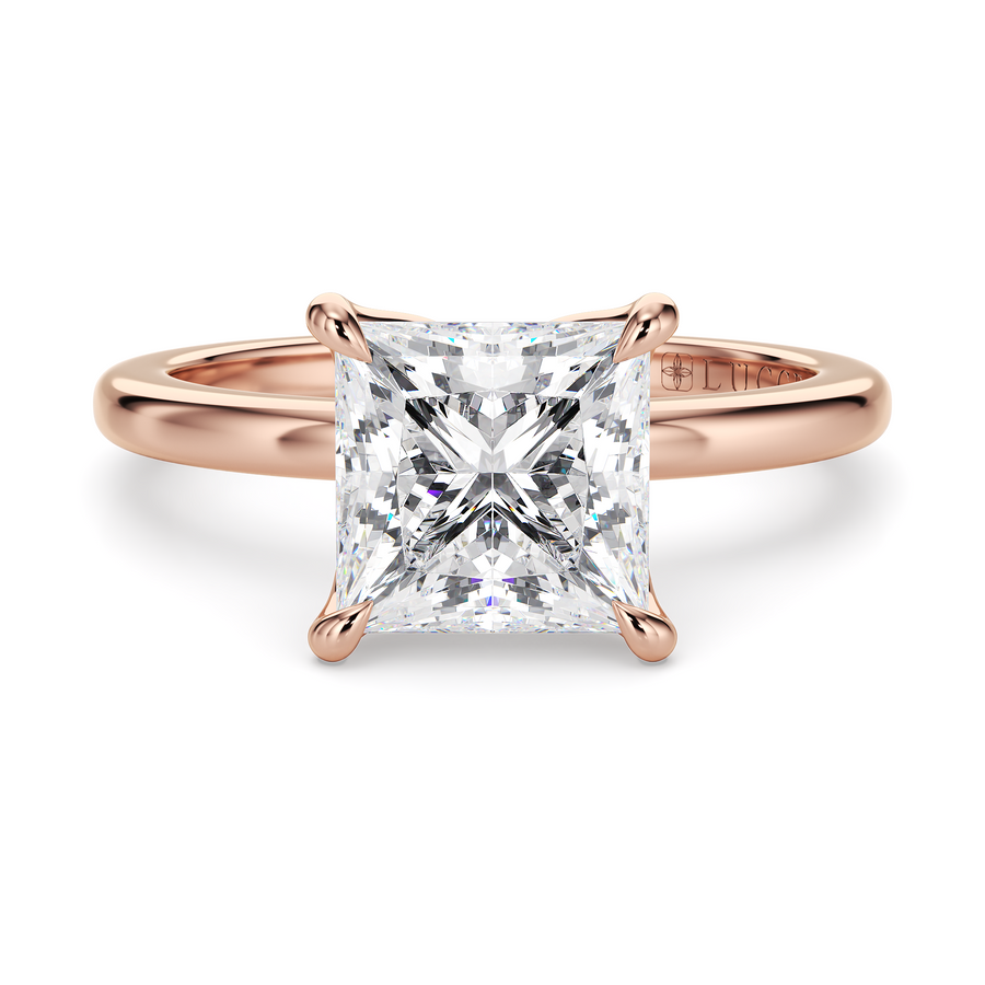 Load image into Gallery viewer, LUCCE Solitaire Princess Diamond Engagement Ring with Petal Prongs in Gold or Platinum
