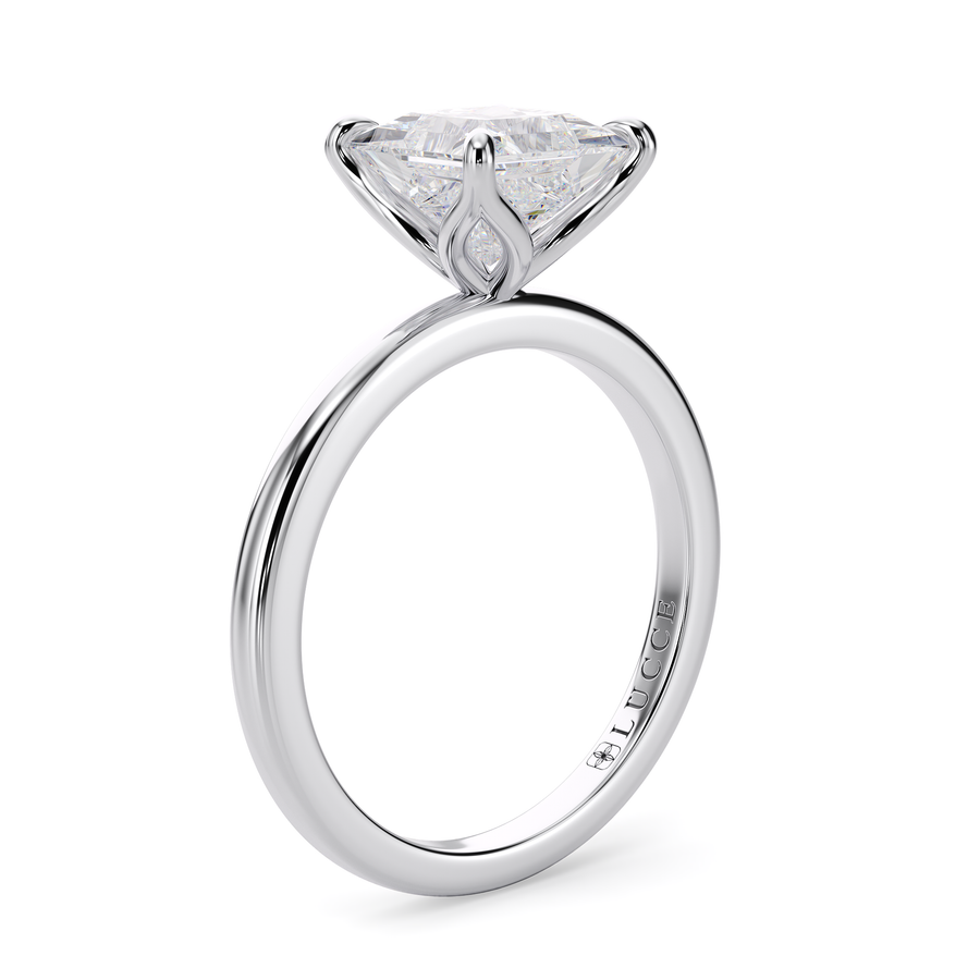 Load image into Gallery viewer, LUCCE Solitaire Princess Diamond Engagement Ring with Petal Prongs in Gold or Platinum
