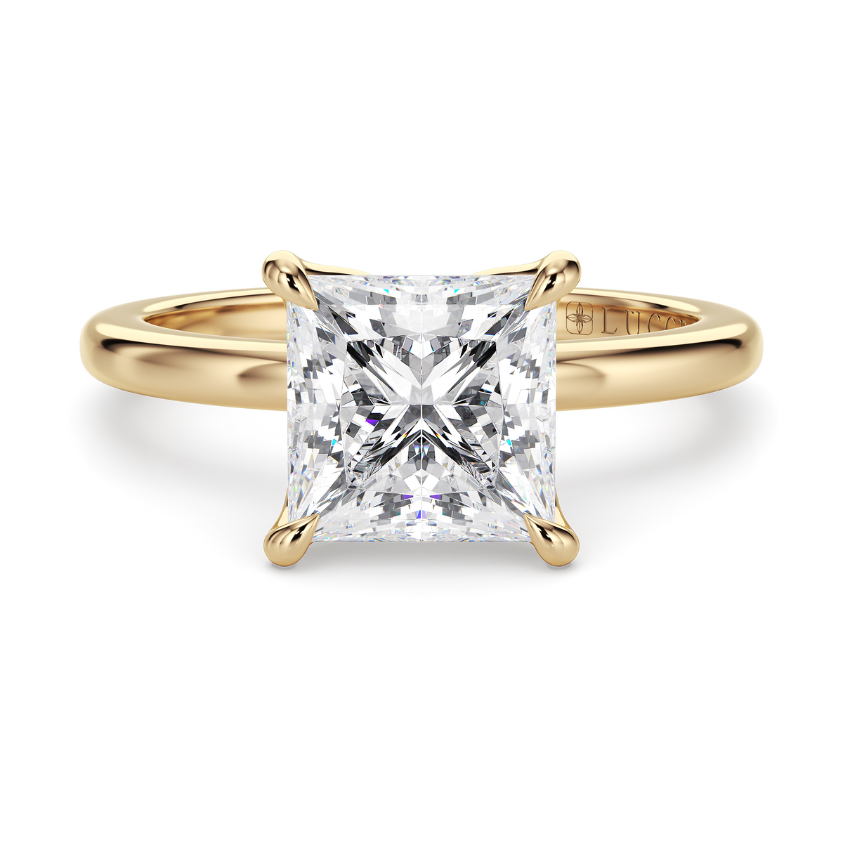 Load image into Gallery viewer, LUCCE Solitaire Princess Diamond Engagement Ring with Petal Prongs in Gold or Platinum
