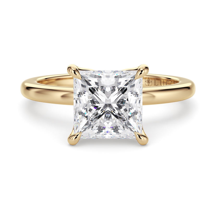 Load image into Gallery viewer, LUCCE Solitaire Princess Diamond Engagement Ring with Petal Prongs in Gold or Platinum

