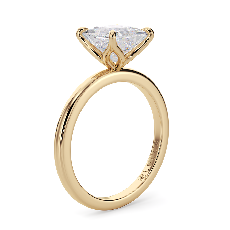 Load image into Gallery viewer, LUCCE Solitaire Princess Diamond Engagement Ring with Petal Prongs in Gold or Platinum
