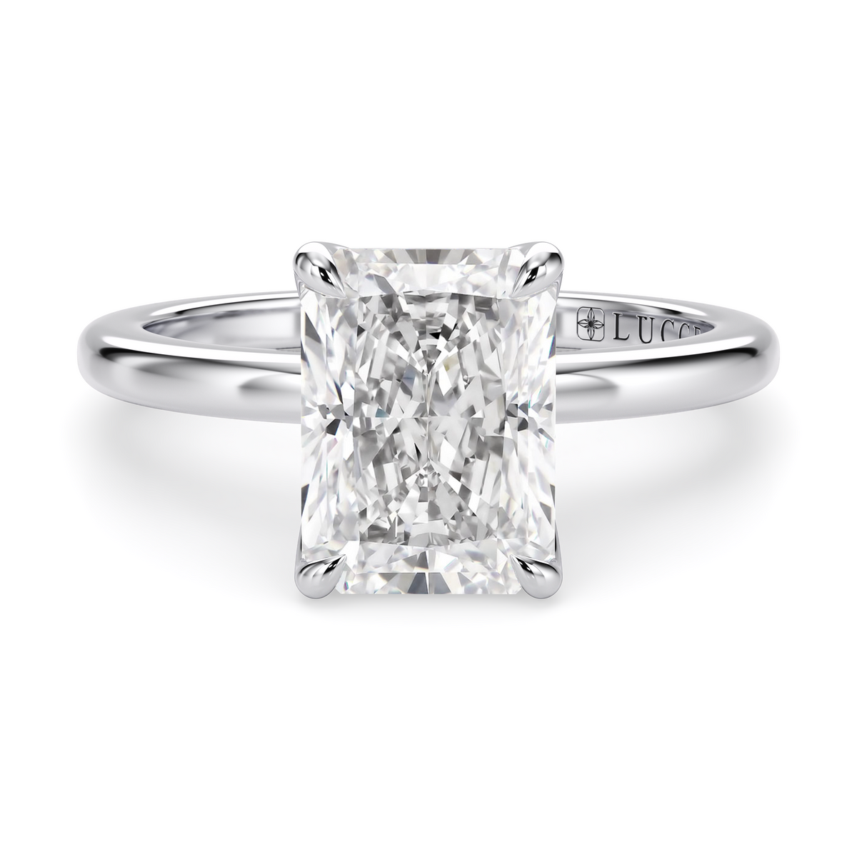 Load image into Gallery viewer, LUCCE Solitaire Radiant Diamond Engagement Ring with Petal Prongs in Gold or Platinum
