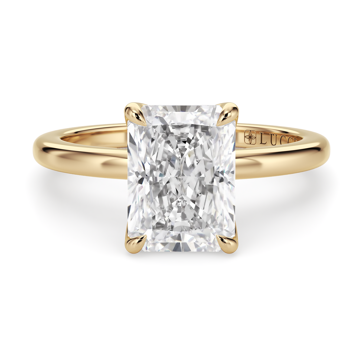 Load image into Gallery viewer, LUCCE Solitaire Radiant Diamond Engagement Ring with Petal Prongs in Gold or Platinum
