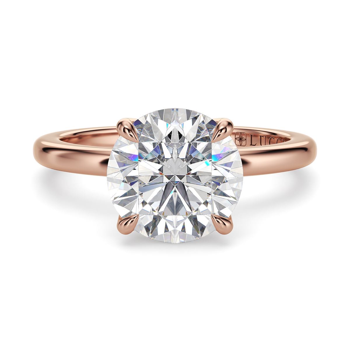 Load image into Gallery viewer, LUCCE Solitaire Round Diamond Engagement Ring with  Petal Prongs in Gold or Platinum
