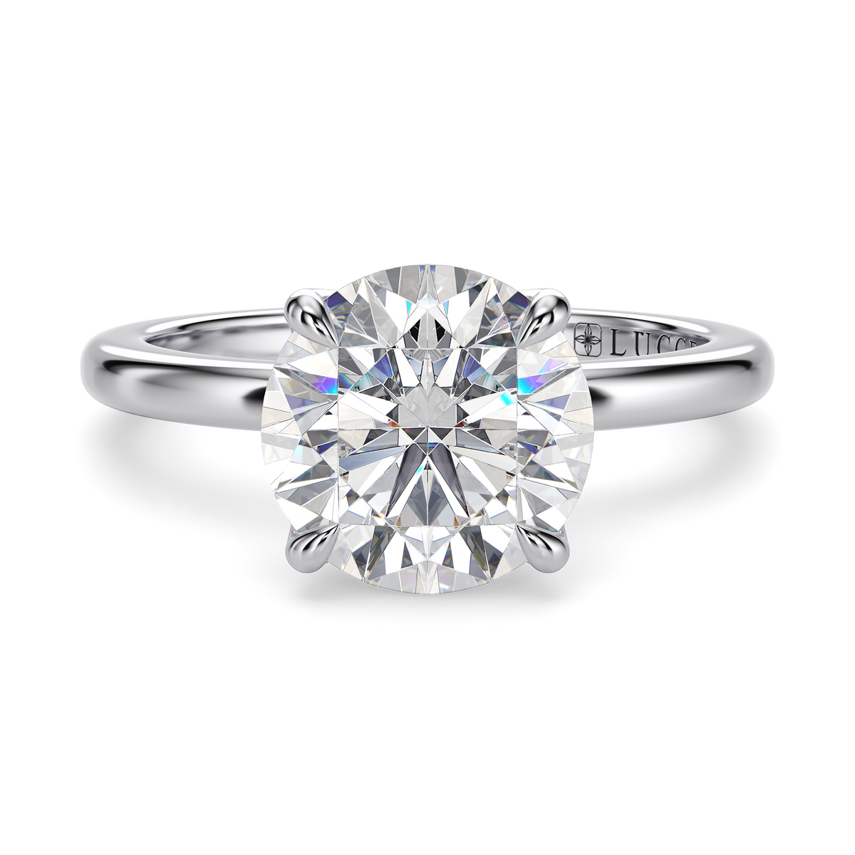 Load image into Gallery viewer, LUCCE Solitaire Round Diamond Engagement Ring with  Petal Prongs in Gold or Platinum

