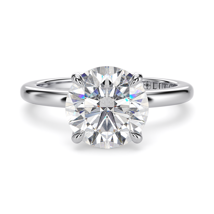 Load image into Gallery viewer, LUCCE Solitaire Round Diamond Engagement Ring with  Petal Prongs in Gold or Platinum
