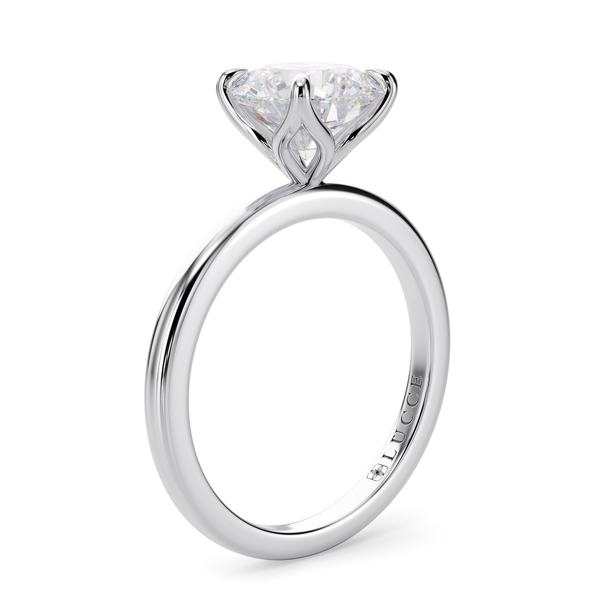 Load image into Gallery viewer, LUCCE Solitaire Round Diamond Engagement Ring with  Petal Prongs in Gold or Platinum
