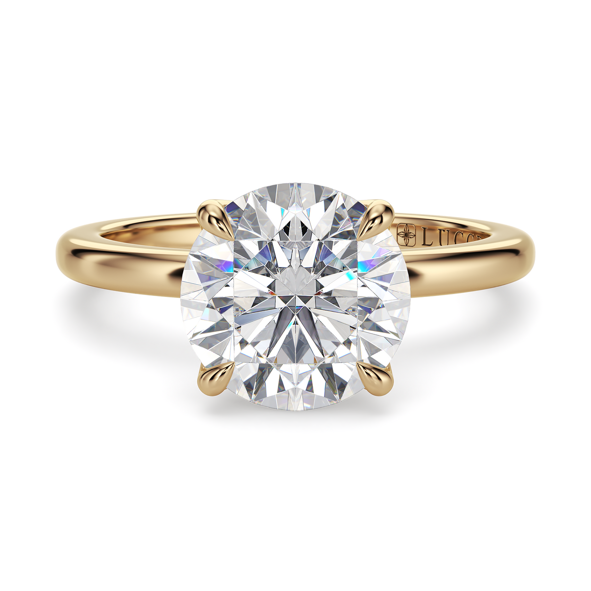 Load image into Gallery viewer, LUCCE Solitaire Round Diamond Engagement Ring with  Petal Prongs in Gold or Platinum 
