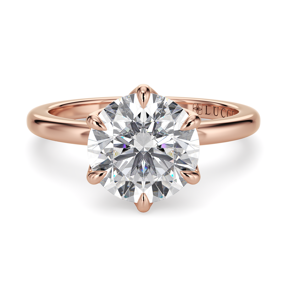 Load image into Gallery viewer, LUCCE Solitaire Round Diamond Engagement Ring with  Petal Prongs in Gold or Platinum
