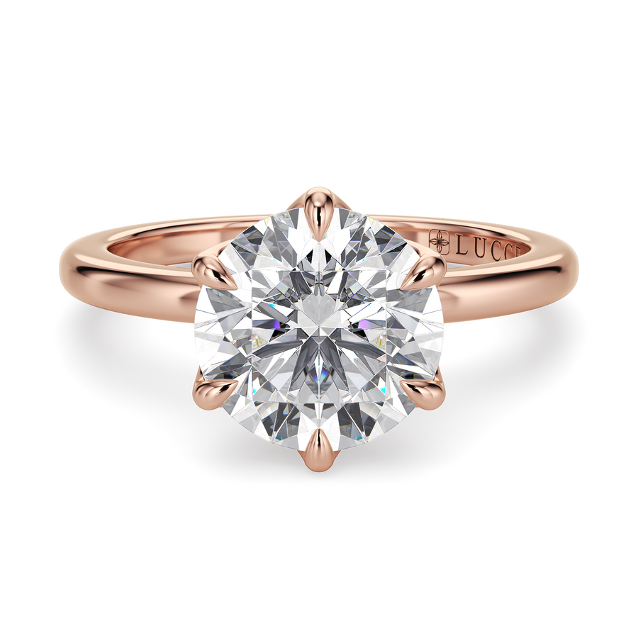 Load image into Gallery viewer, LUCCE Solitaire Round Diamond Engagement Ring with  Petal Prongs in Gold or Platinum
