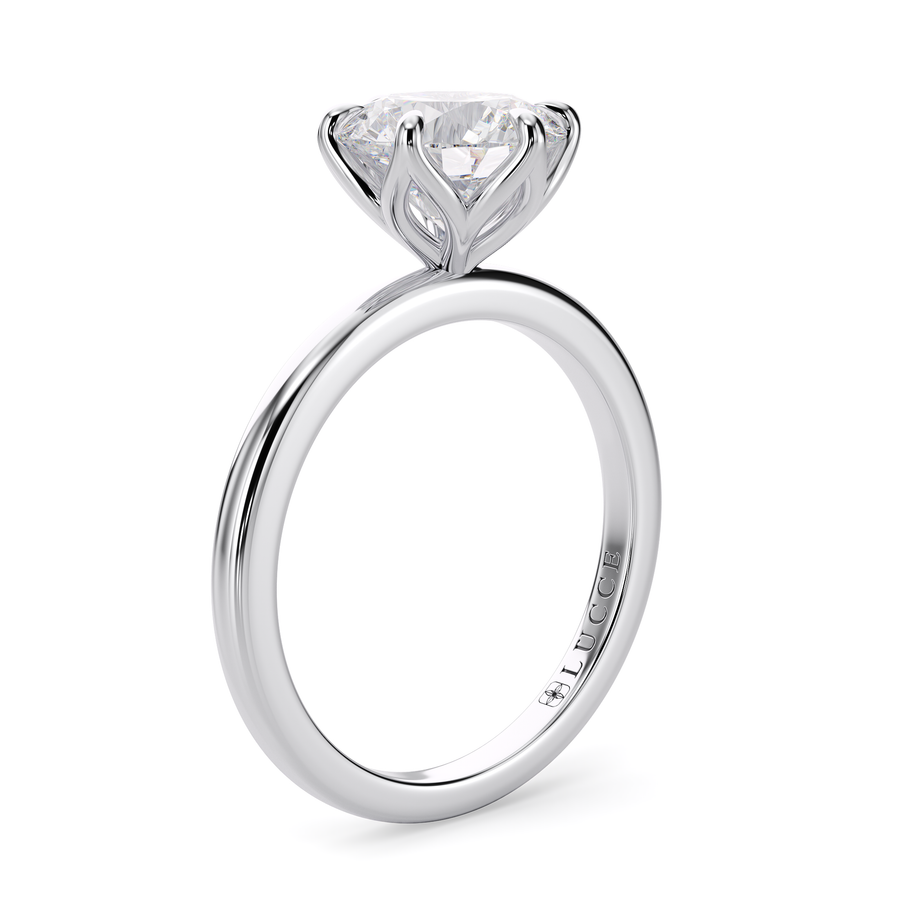 Load image into Gallery viewer, LUCCE Solitaire Round Diamond Engagement Ring with  Petal Prongs in Gold or Platinum
