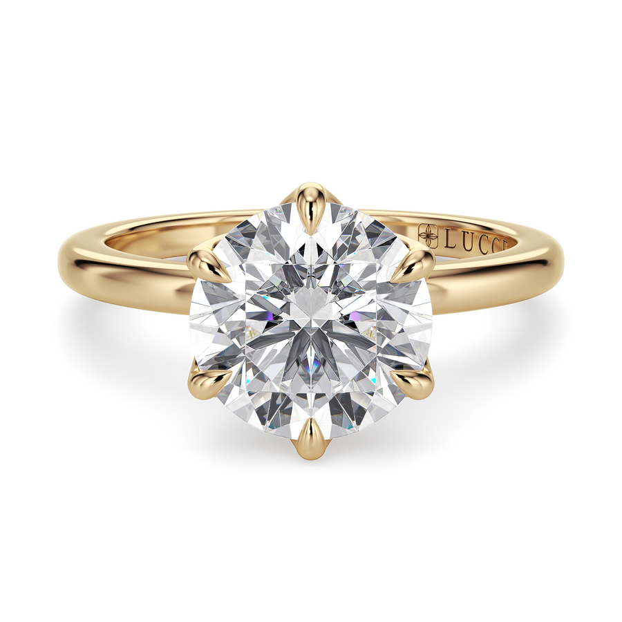 Load image into Gallery viewer, LUCCE Solitaire Round Diamond Engagement Ring with  Petal Prongs in Gold or Platinum
