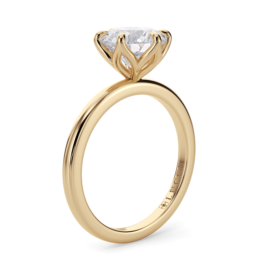 Load image into Gallery viewer, LUCCE Solitaire Round Diamond Engagement Ring with  Petal Prongs in Gold or Platinum
