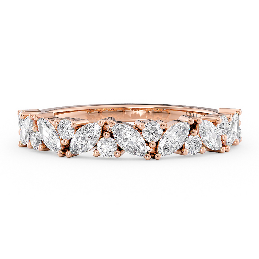 Load image into Gallery viewer, Half Eternity Alternating Marquise and Round Diamond Wedding Ring in Gold or Platinum
