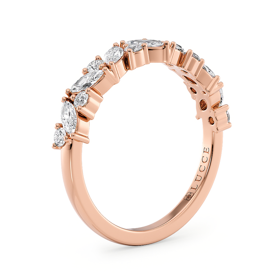 Load image into Gallery viewer, Half Eternity Alternating Marquise and Round Diamond Wedding Ring in Gold or Platinum
