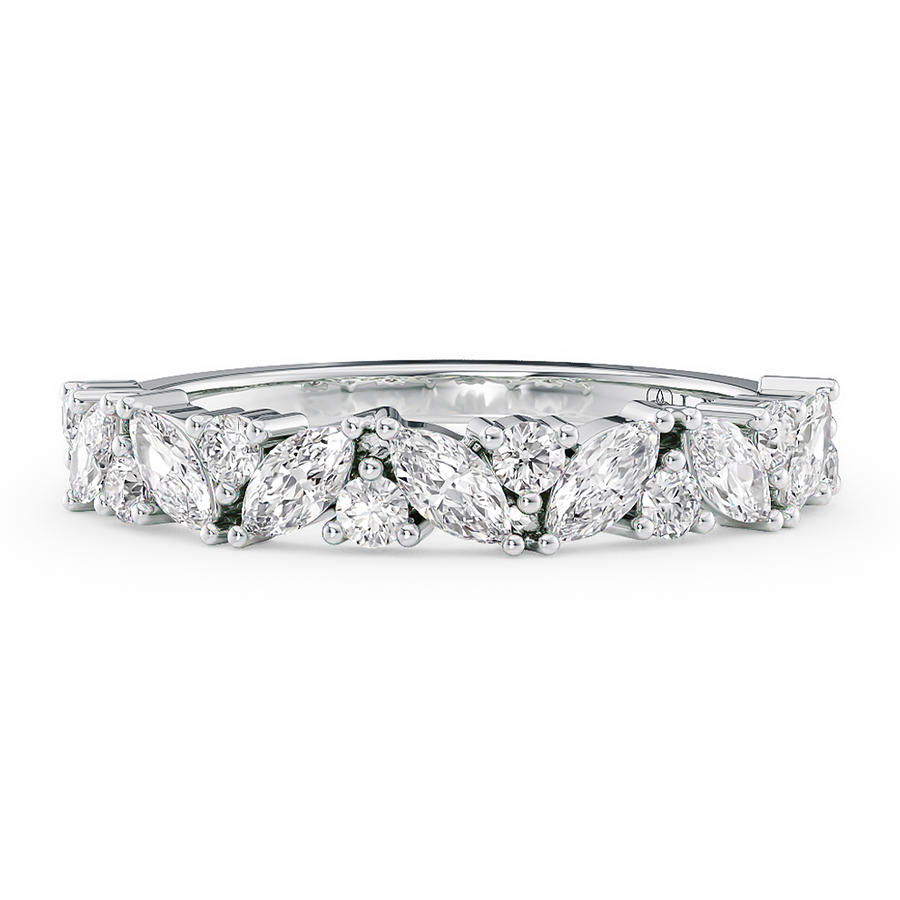 Load image into Gallery viewer, Half Eternity Alternating Marquise and Round Diamond Wedding Ring in Gold or Platinum
