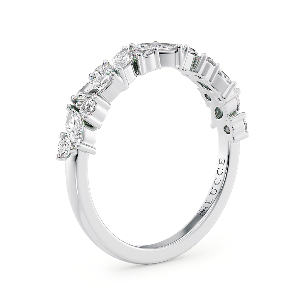 Load image into Gallery viewer, Half Eternity Alternating Marquise and Round Diamond Wedding Ring in Gold or Platinum
